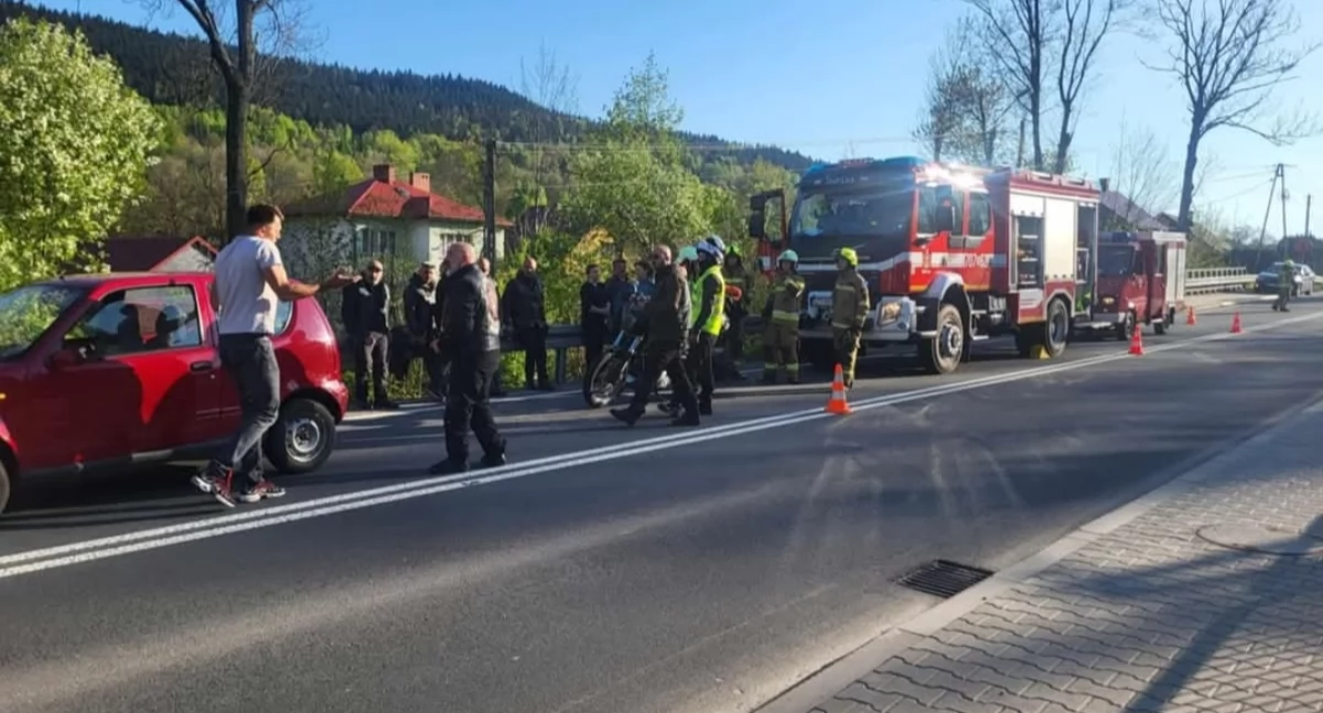Kolizja samochodu z motocyklem na ulicy Zakopiańskiej