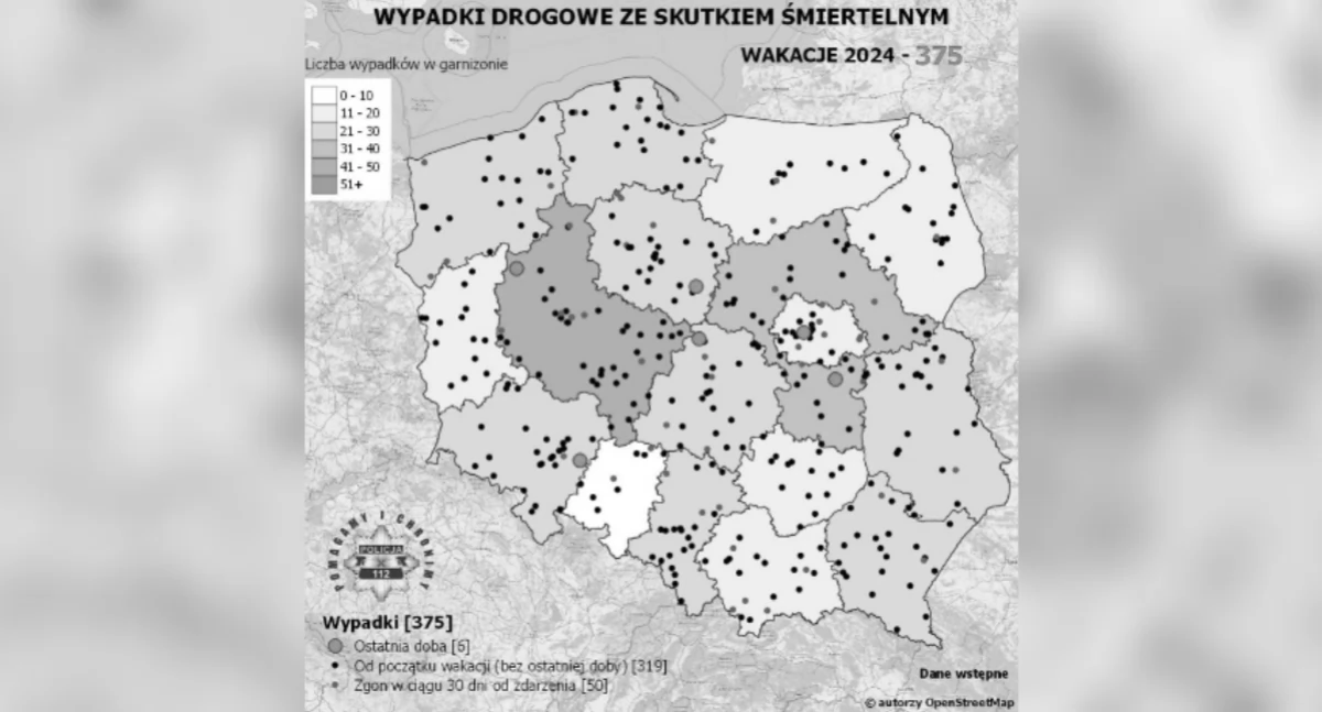Mapa Śmiertelnych Wypadków Drogowych – Wakacje 2025