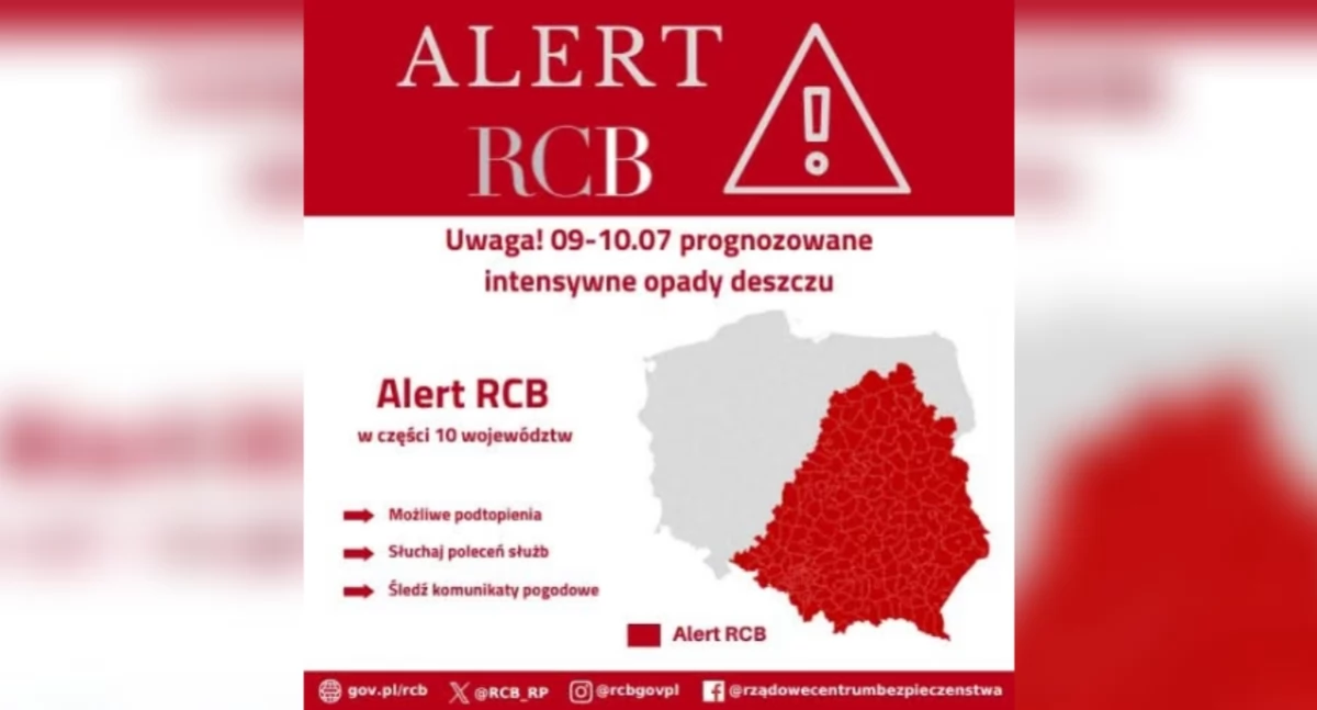 Alert RCB – Uwaga na intensywne opady deszczu i możliwe podtopienia!