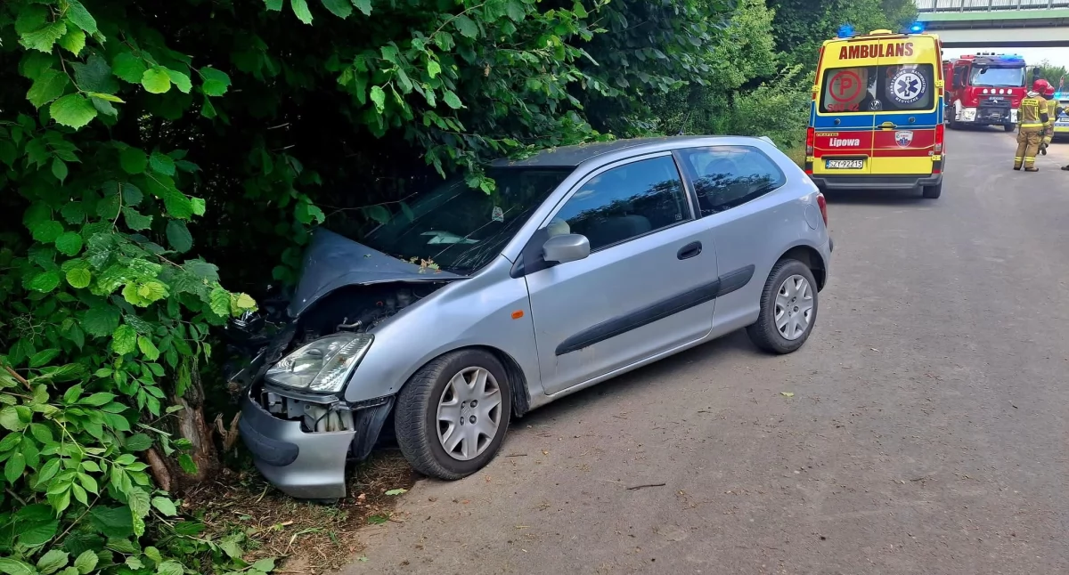 Wypadek w Łodygowicach – samochód uderzył w drzewo, jedna osoba poszkodowana