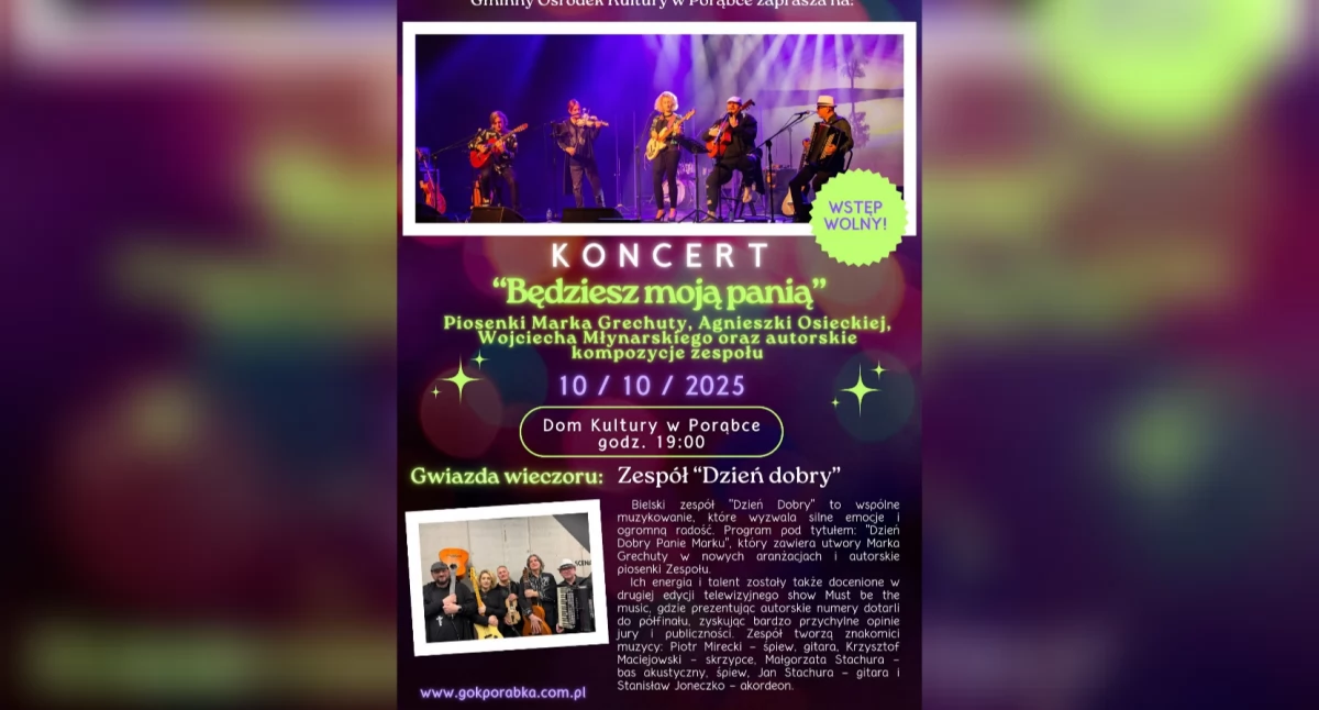 Koncert „Będziesz moją panią” w Porąbce – muzyczny wieczór z zespołem Dzień Dobry