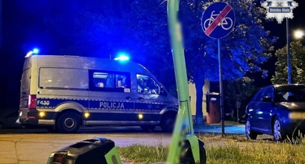 Nocna przygoda na hulajnodze w Kobiernicach zakończona upadkiem nastolatków