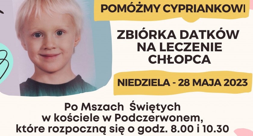 Pomóżmy Cypriankowi - zbiórka datków w kościele w Podczerwonem