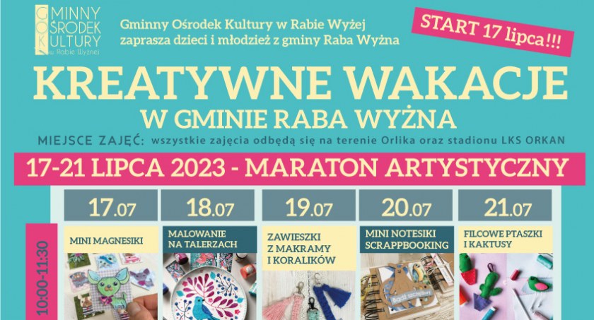 Propozycja dla młodzieży i dzieci - Kreatywne Wakacje w Gminie Raba Wyżna