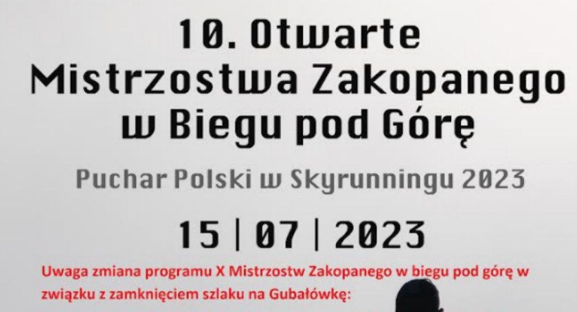 Zmiana programu X Mistrzostw Zakopanego w biegu pod górę w związku z zamknięciem szlaku na Gubałówkę