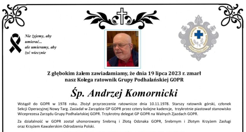 Zmarł Andrzej Komornicki, zasłużony ratownik podhalańskiej grupy GOPR