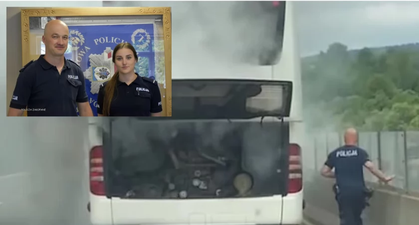 Podziękowania dla policjantów za pomoc w gaszeniu autobusu