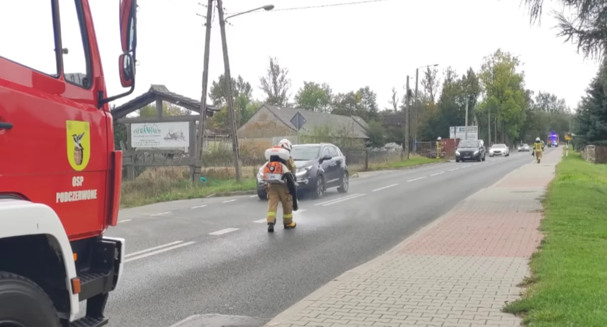 Wycieki na drogach zagrożeniem dla kierowców i motocyklistów - akcja strażacka w Podczerwonem