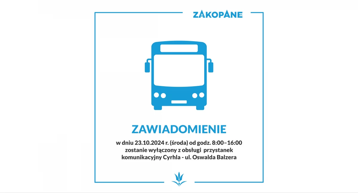 Przystanek Cyrhla wyłączony z obsługi w związku z montażem ładowarki pantografowej