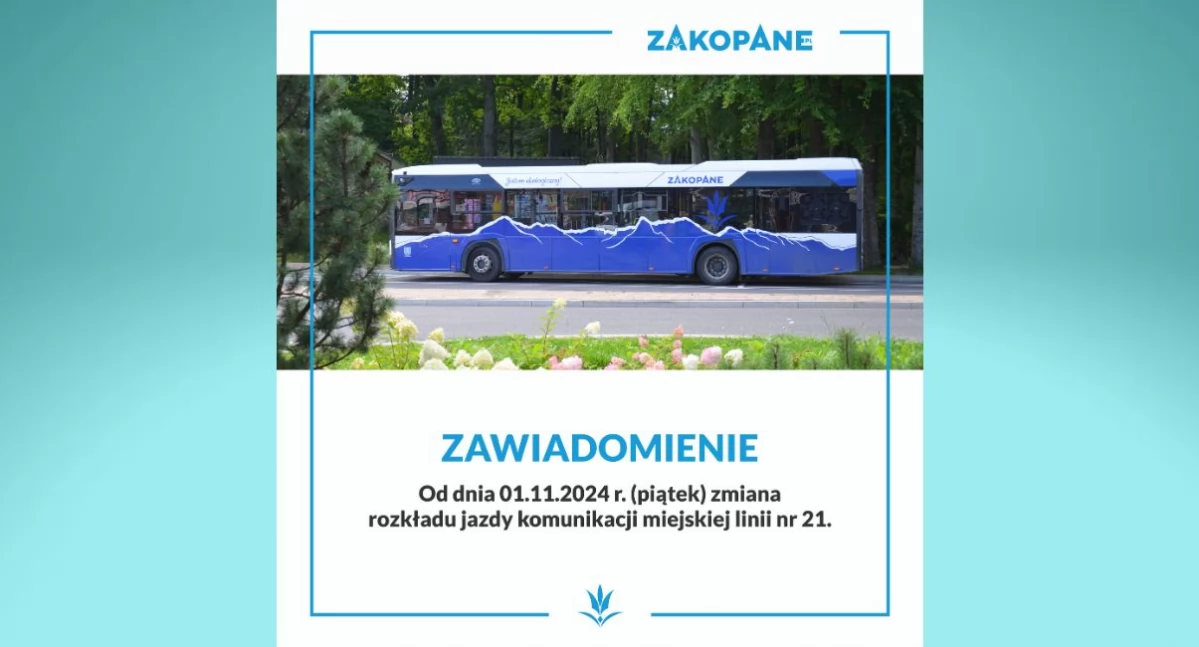 Od 1 listopada zmiana rozkładu jazdy linii nr 21 