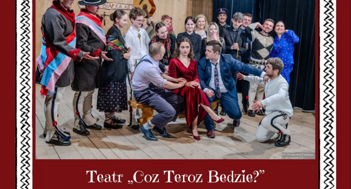 Zaproszenie na sztukę teatralną „Wdowa po sołtysie” w wykonaniu Teatru „Coz Teroz Bedzie?”