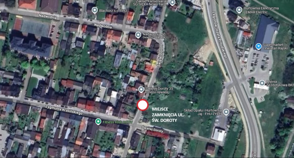 Czasowe zamknięcie ul. św. Doroty w Nowym Targu