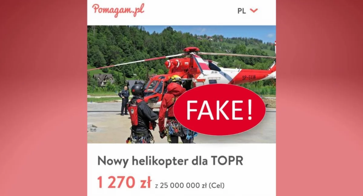 TOPR ostrzega przed fałszywą zbiórką na śmigłowiec