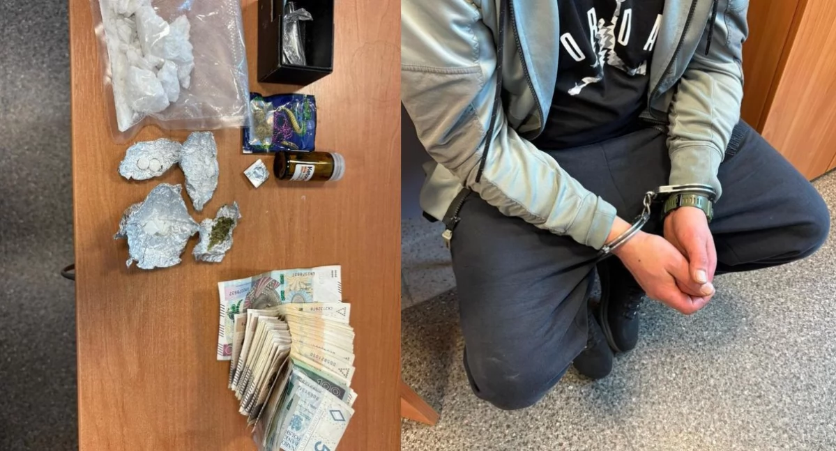 Zatrzymanie poszukiwanego w bacówce w Knurowie - policjanci zabezpieczyli narkotyki, amunicję i gotówkę