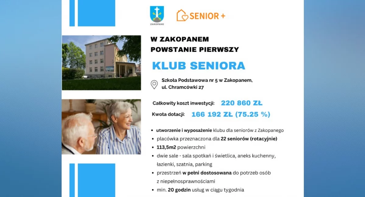 W Zakopanem powstanie pierwszy Klub Seniora. Miasto rusza z nowym projektem dla osób 60+