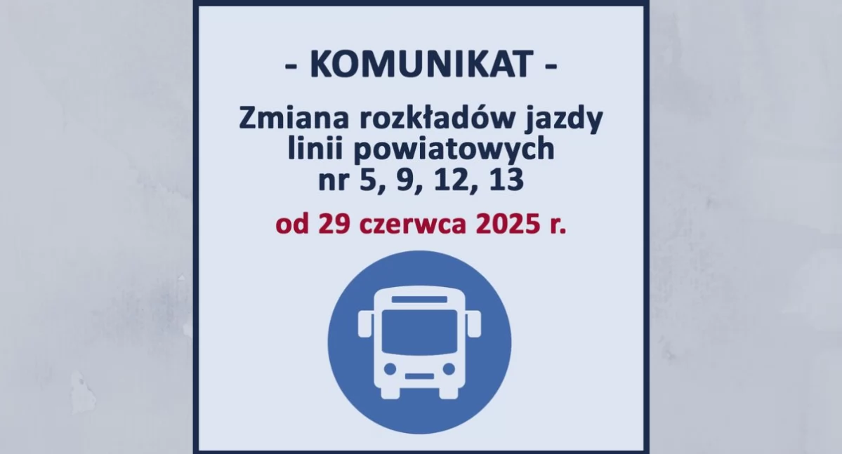 Zmiany w rozkładach jazdy linii powiatowych od 29 czerwca 2025 roku