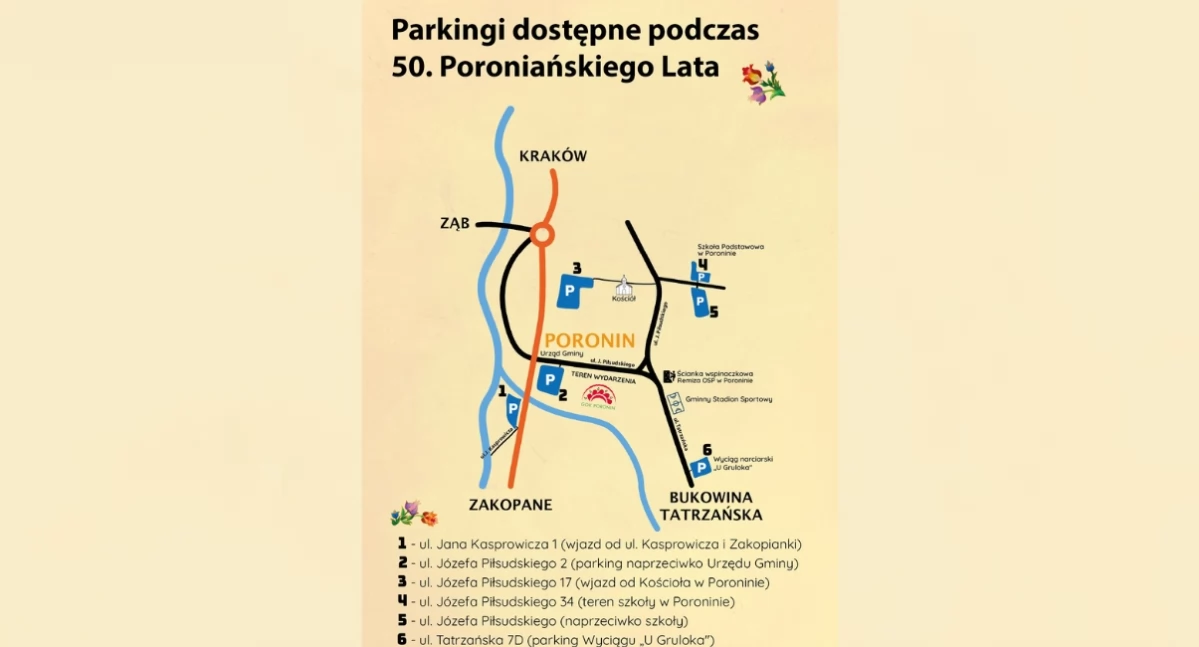 Poronin gotowy na jubileuszowe 50. Poronińskie Lato - wyznaczono dodatkowe parkingi dla uczestników