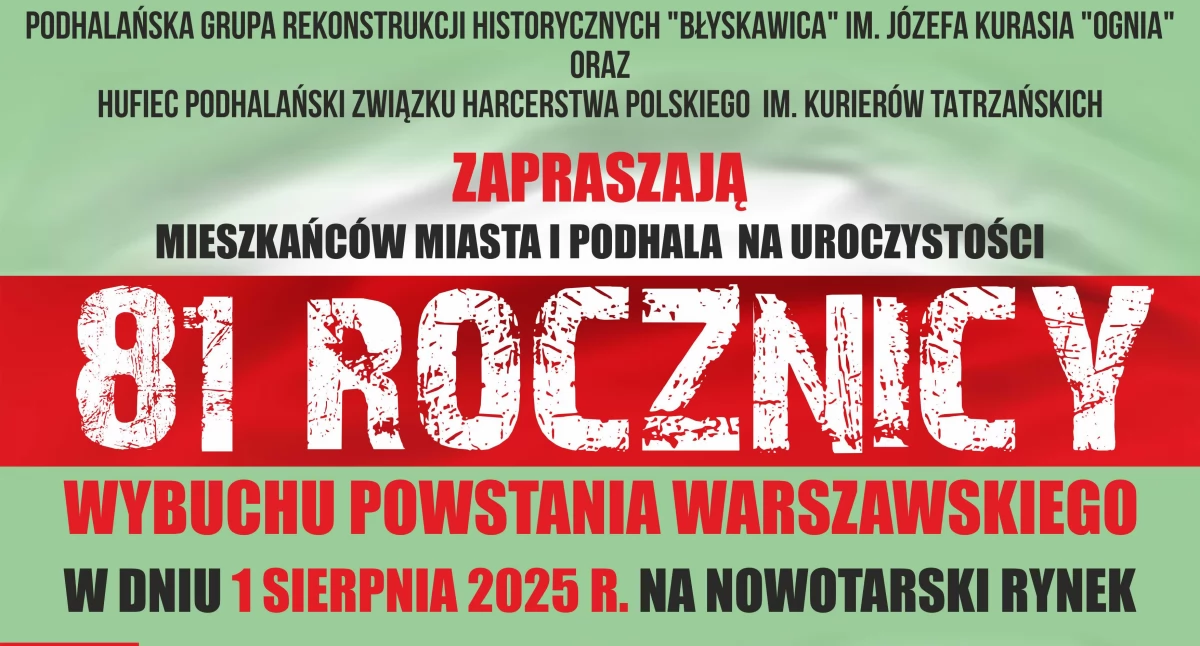 Nowy Targ uczci 81. rocznicę wybuchu Powstania Warszawskiego