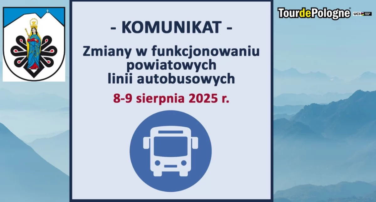 Zmiany w kursowaniu powiatowych linii autobusowych w dniach 8–9 sierpnia 2025 roku w związku z wyścigiem Tour de Pologne
