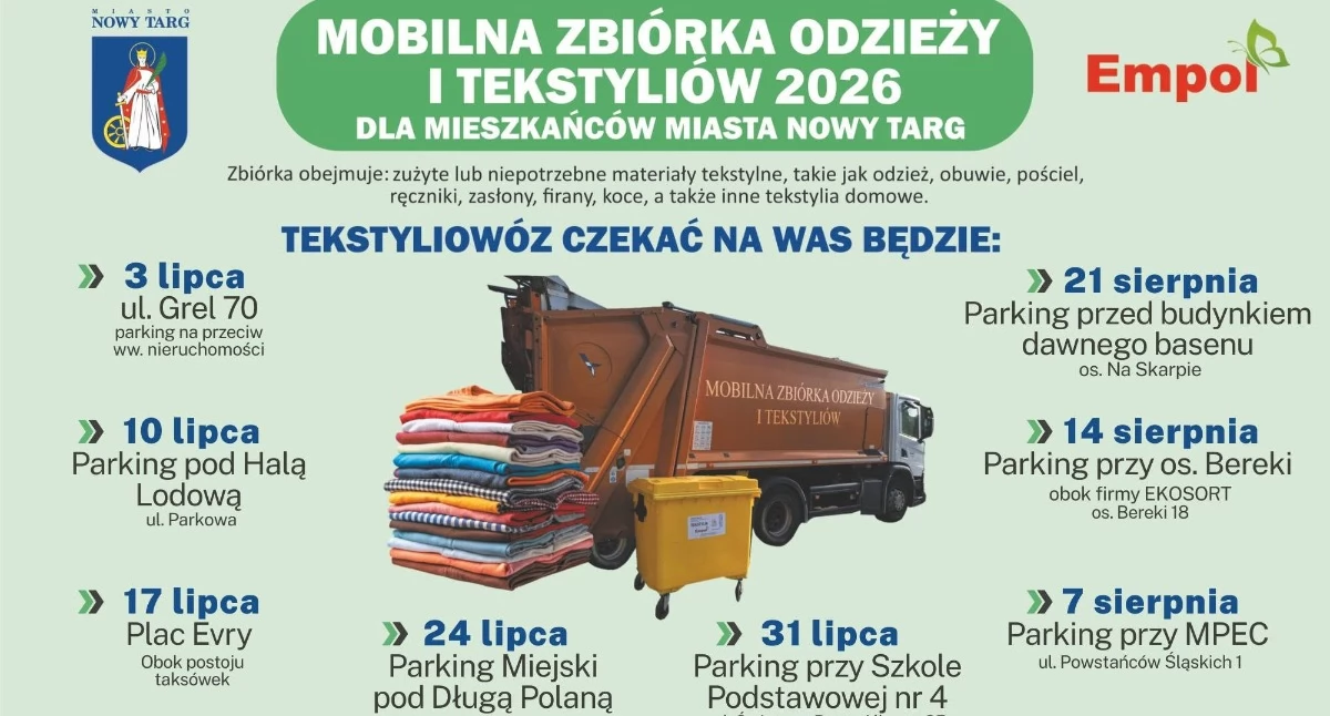 Letnie porządki w Nowym Targu. Rusza objazdowa zbiórka odzieży i tekstyliów