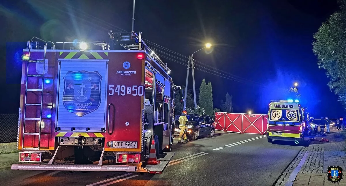 Nocny wypadek w Zakopanem. Strażacy cięli wrak, by uratować poszkodowanego z Zakopanego