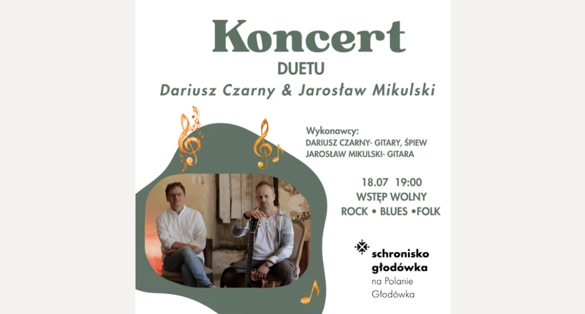 Schronisko Głodówka zaprasza na darmowy koncert. Czarny & Mikulski zagrają na Polanie Głodówka