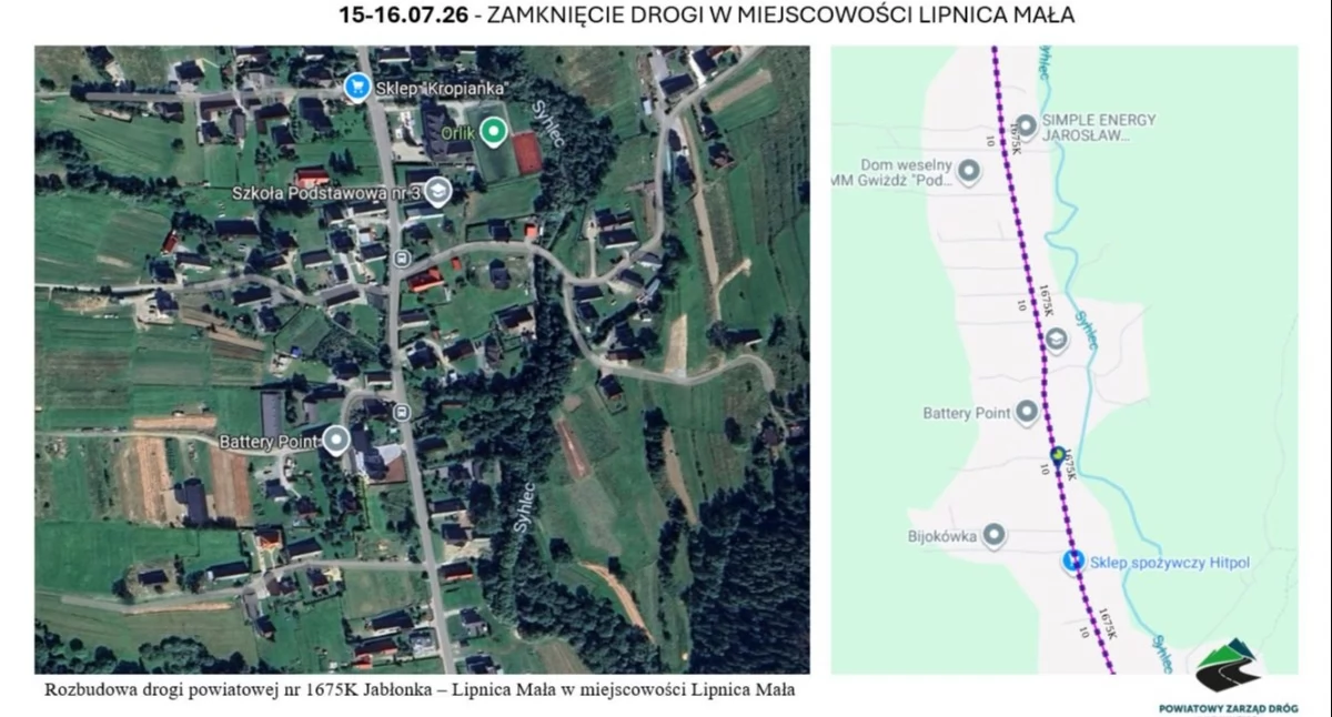 Lipnica Mała. Na dwa dni zamkną drogę powiatową, kierowców czekają utrudnienia