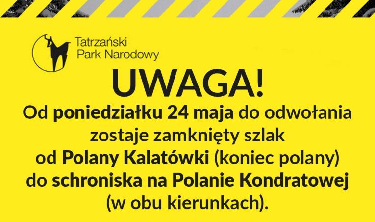 TPN zamyka do odwołania szlak z Kalatówek na Kondatową