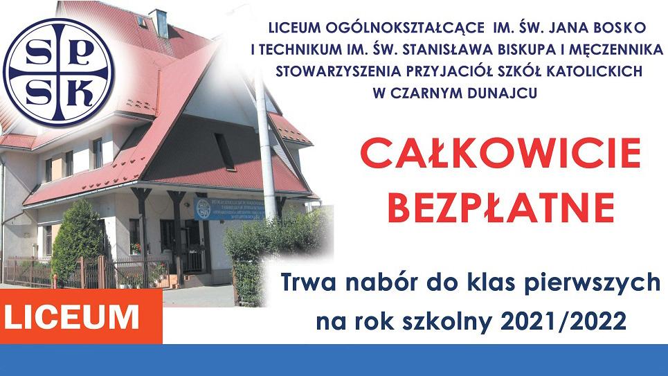 Liceum i Technikum w Czarnym Dunajcu ogłaszają nabór na rok szkolny 2021/2022