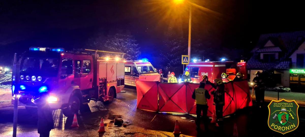 Zmarła kobieta potrącona na zakopiance w Poroninie (zdjęcia)