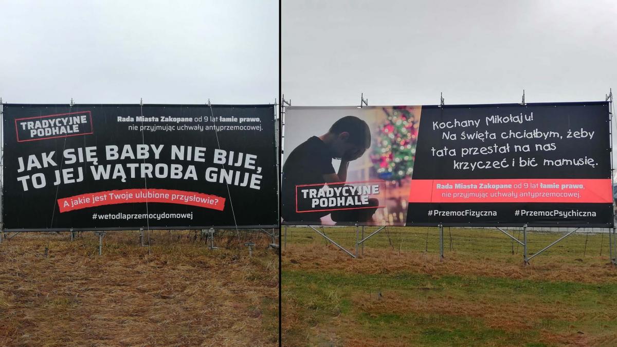 Billboardowy protest przeciwko decyzji zakopiańskich radnych odrzucającej ustawę antyprzemocową (zdjęcia)