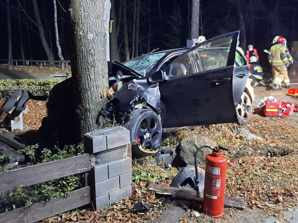 Samochodem w drzewo - strażacy wydobyli poszkodowane osoby