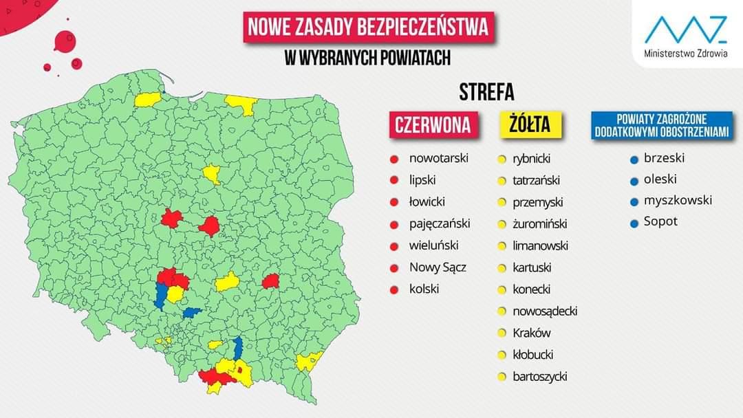 Powiat nowotarski nadal w czerwonej strefie, a tatrzański w żółtej