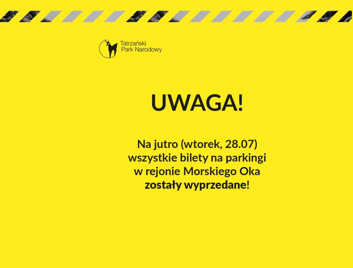 Tatrzański Park Narodowy informuje o braku wolnych miejsc na parkingach