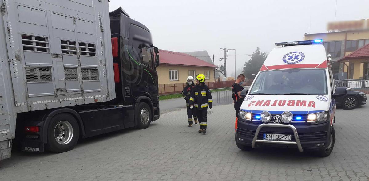 Strażacy pomogli wydobyć z ciężarówki mężczyznę z urazami