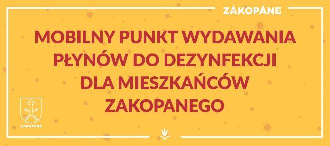 Zakopane. Mobilne punkty wydawania płynów do dezynfekcji
