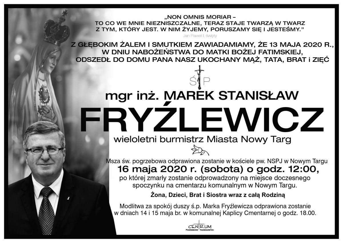 Ostatnie pożegnanie burmistrza Marka Fryźlewicza w sobotę 16 maja