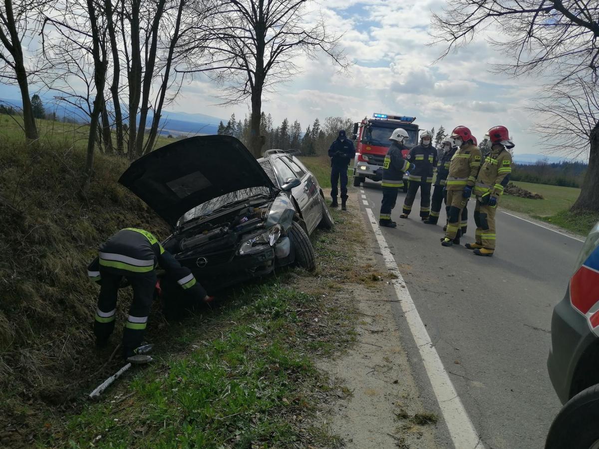 Samochód osobowy rozbił się w przydrożnym rowie (zdjęcia)