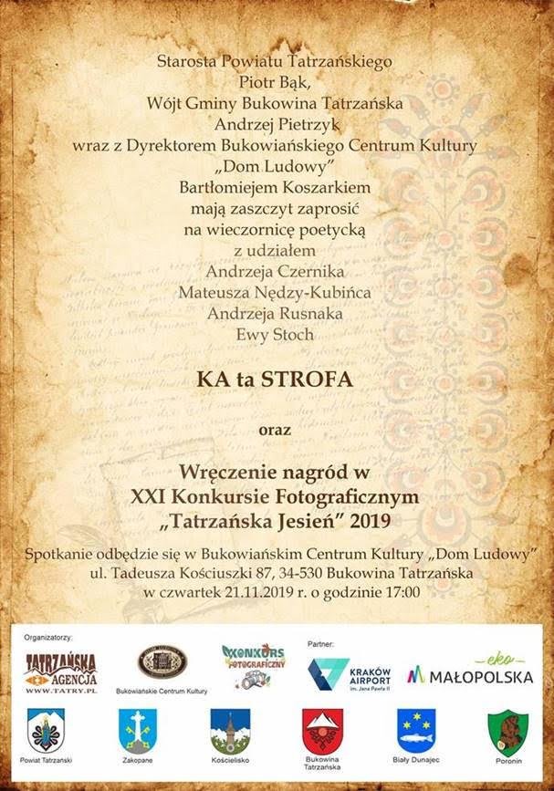 Wieczornica poetycka KA ta STROFA oraz otwarcie wystawy i wręczenie nagród w konkursie fotograficznym 