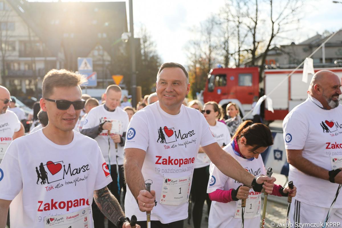 Marsz Nordic Walking „TAK dla transplantacji” w Zakopanem z udziałem prezydenta Andrzeja Dudy