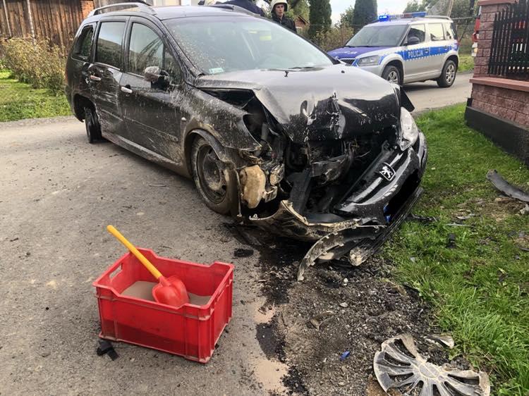 Jabłonka - samochód osobowy wjechał w ogrodzenie (zdjęcia)