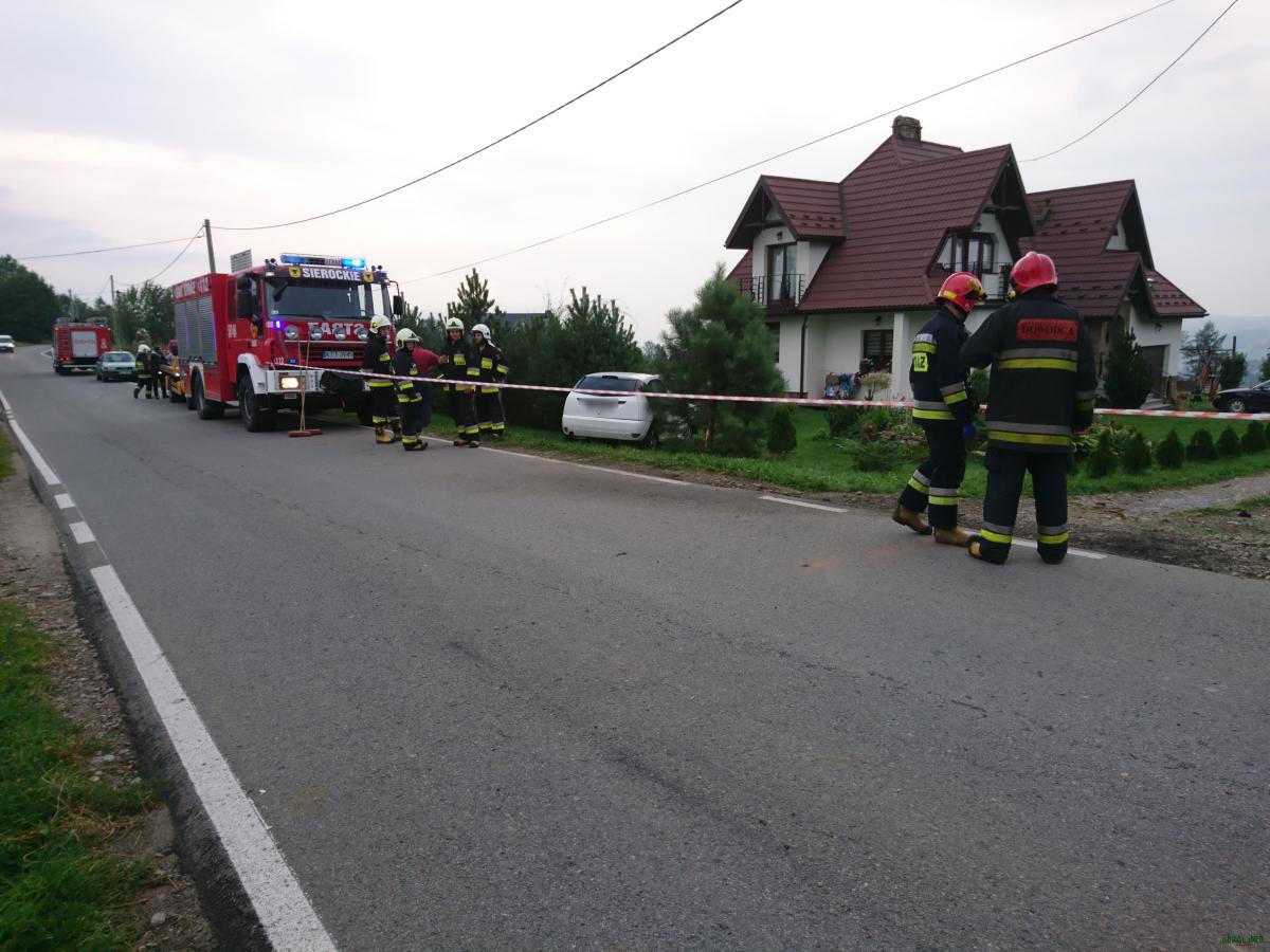 Samochód osobowy wypadł z drogi pomiędzy miejscowościami Bustryk i Sierockie (zdjęcia)