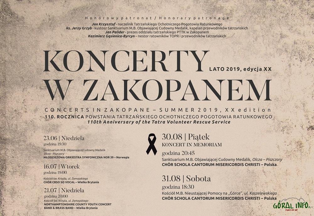 Dwa koncerty na finał cyklu „Koncerty w Zakopanem, lato 2019”