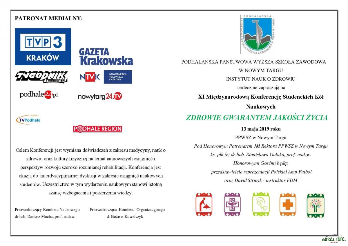 XI Międzynarodowa Konferencja Studenckich Kół Naukowych pt: „Zdrowie gwarantem jakości życia”