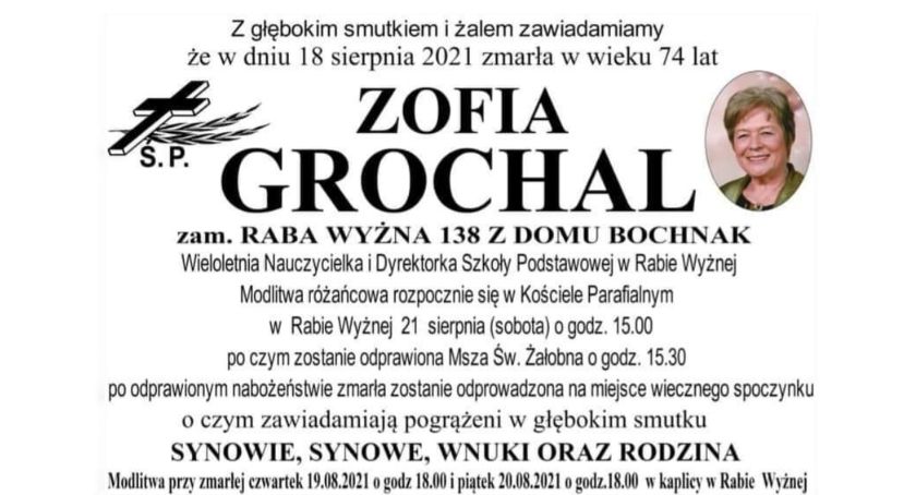 Zmarła Zofia Grochal, wieloletnia nauczycielka i dyrektorka Szkoły Podstawowej w Rabie Wyżnej