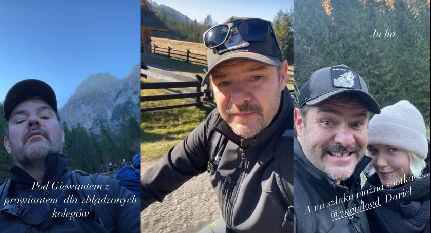Tomasz Karolak na rowerze w Dolinie Chochołowskiej