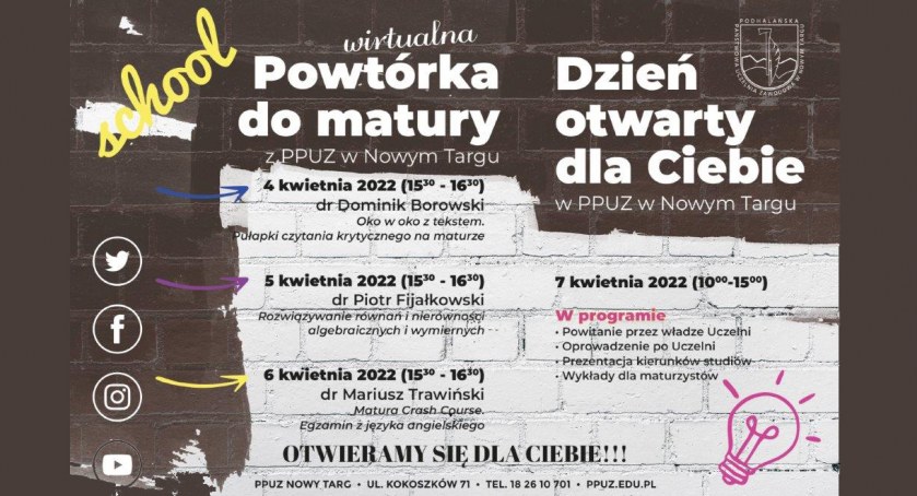 Podhalanka zaprasza na powtórkę do matury i dzień otwarty 