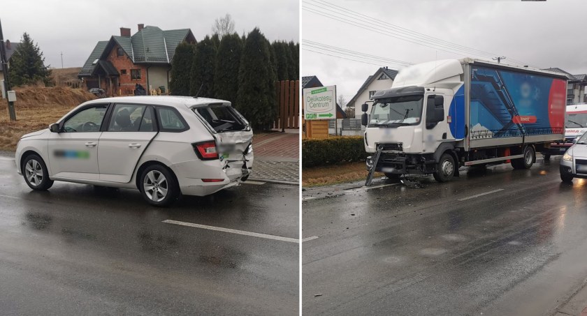 Zderzenie osobówki z ciężarówką w Waksmundzie
