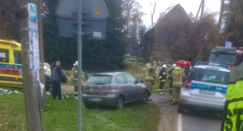 Samochód uderzył w płot - poszkodowana zabrana do szpitala