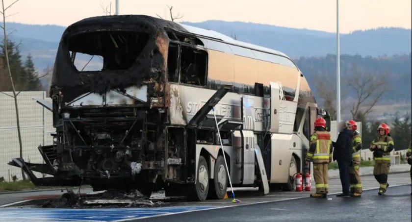 Pożar autobusu na zakopiance